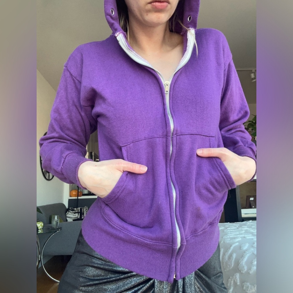 VTG 80s/90s Purple Zip Up Hoodie Sweatshirt Sz S